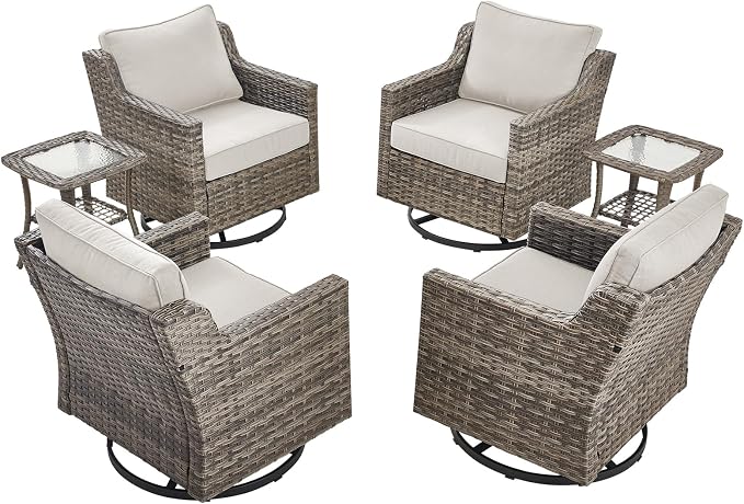 Patio Wicker Chairs Swivel Rocker-Outdoor Swivel Rocker Chair Set of 4 - Image 9