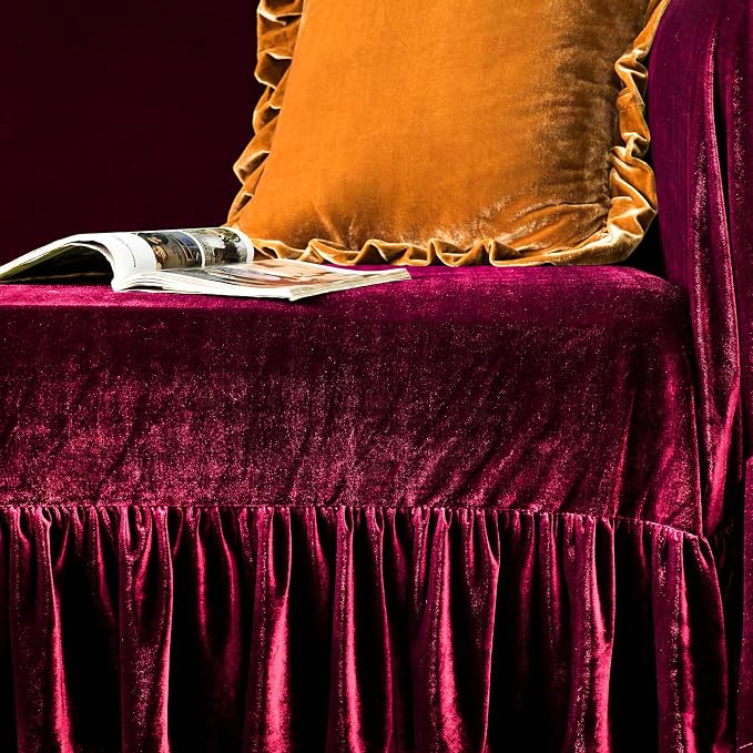 GLORY SEASON Velvet Sofa Cover Soft Decorative Luxurious Solid Exquisite Ruffle - Image 5