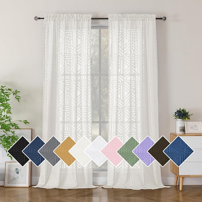 Simplebrand Ivory Semi Sheer Curtains 96 Inches Long 2 Panels, Light Filtering by Simplebrand