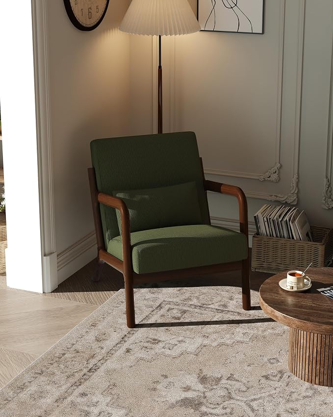 Garvee Mid-Century Modern Accent Chair, Fine Wale Corduroy Upholstery, Solid by Garvee