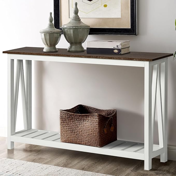 ChooChoo Farmhouse Console Table, Rustic Vintage Narrow Sofa Table by ChooChoo