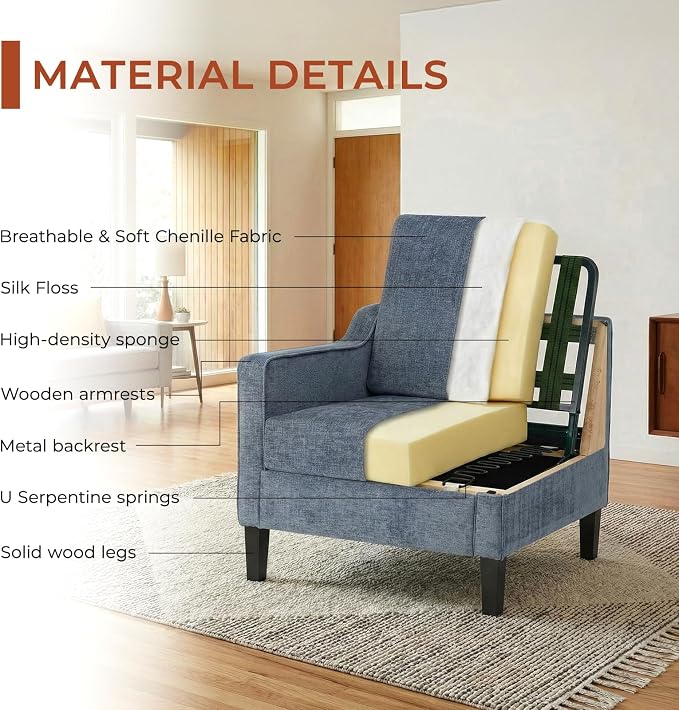 TLSUNNY Mid-Century Accent Chair, Modern Upholstered Chenille Armchair & Padded - Image 6