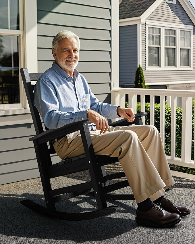SERWALL Outdoor Rocking Chair Set of 4, HDPE Rocking Chair - Image 8