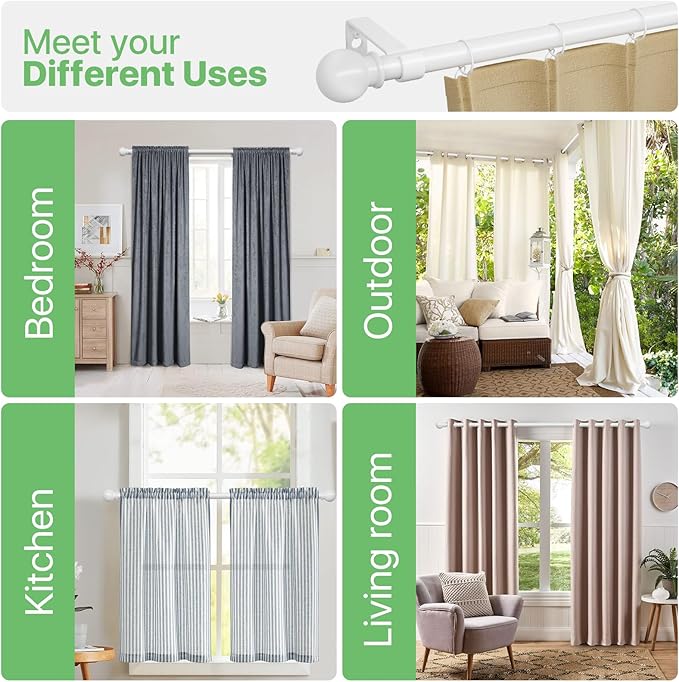 Curtain Rods for Windows 66 to 120 inch, 2 Pack White Long Curtain Rod - Image 7
