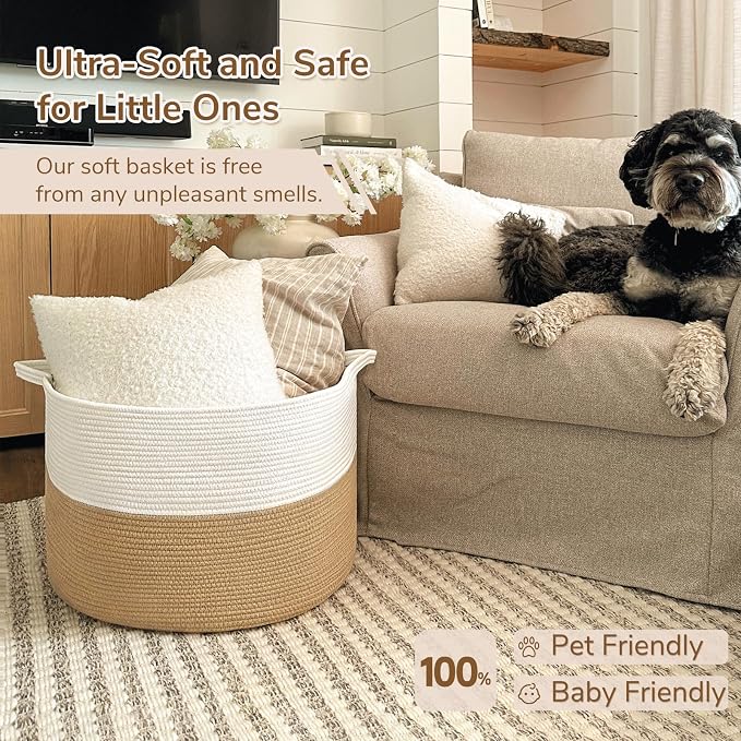 INDRESSME XXXLarge Jute Rope Basket 21.7" x 21.7" x 13.8" Woven Baby Laundry - Image 2