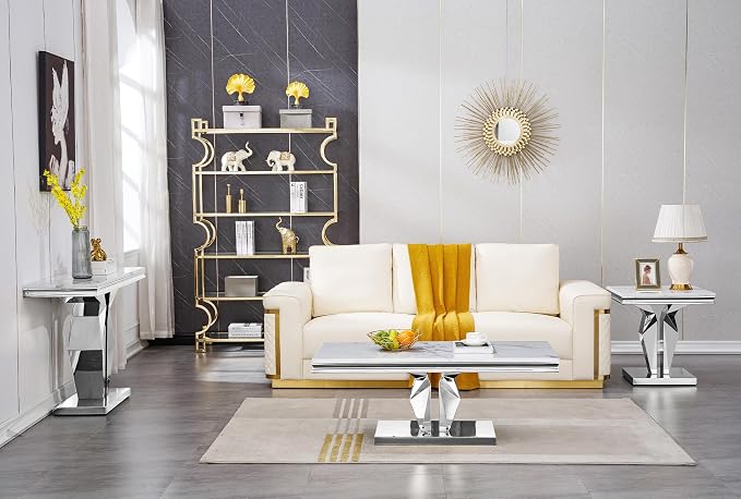 Henf 47" Modern White Faux Marble Coffee Table - Image 7
