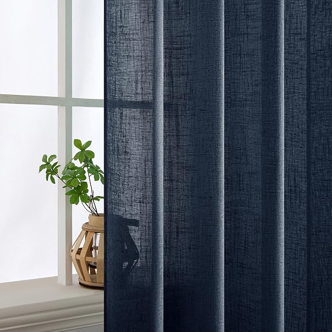 MIULEE Navy Blue Linen Curtains 63 Inch Length 2 Panels - Image 5
