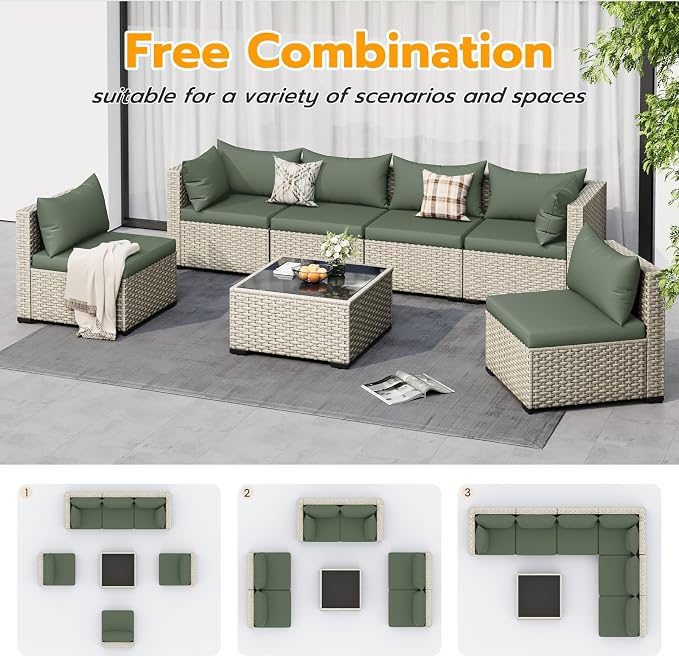 UDPATIO Outdoor Patio Furniture Set, 7-Piece PE Wicker Sectional Sofa - Image 5