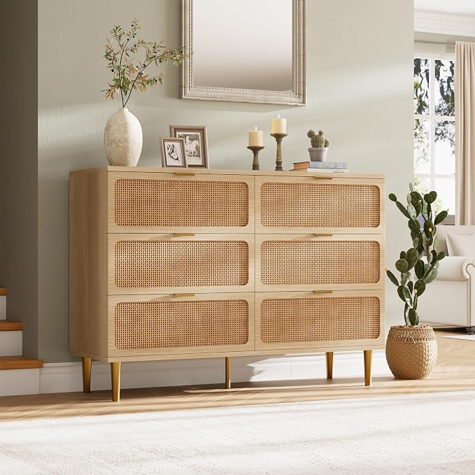 GarveeHome Rattan 6 Drawer Dresser - Image 3