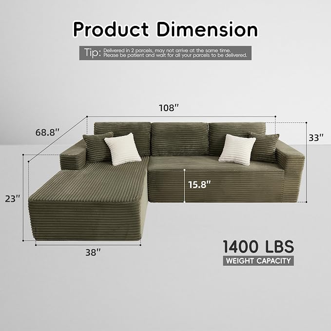 Opiesit 108" Boneless Couches for Living Room, Modular Sectional Sofa - Image 2