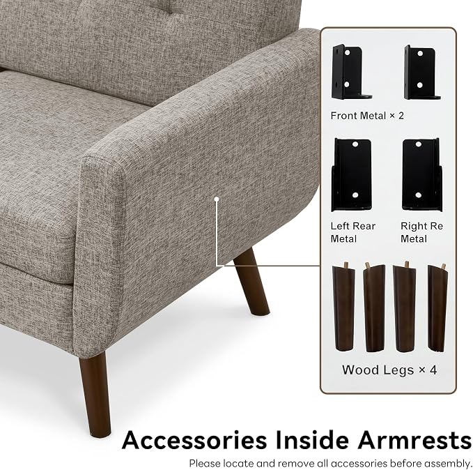 Tbfit 56" W Loveseat Sofa, Mid Century Modern Decor Love Seat Couches - Image 9