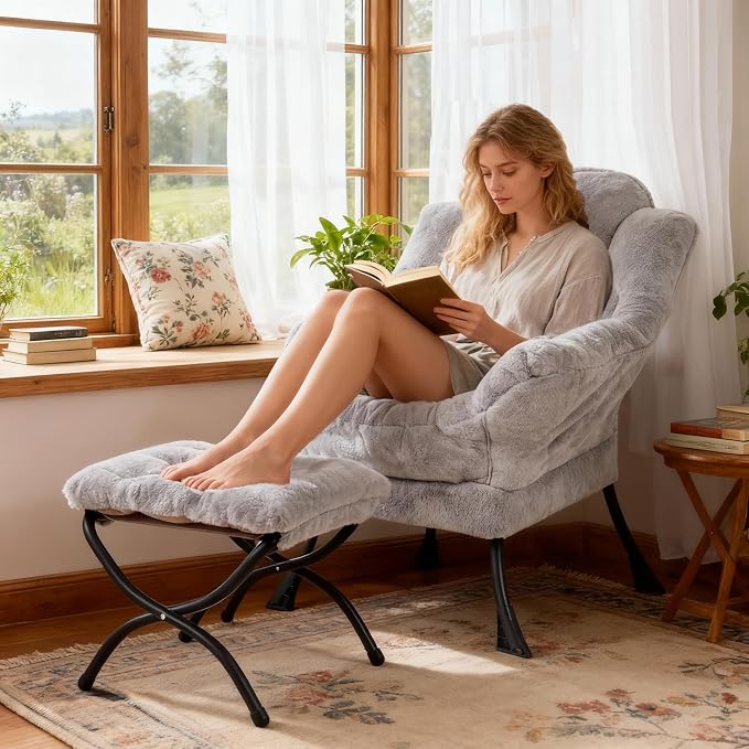 Lazy Chair with Ottoman, Modern Accent Lounge Leisure Sofa with Armrests - Image 8