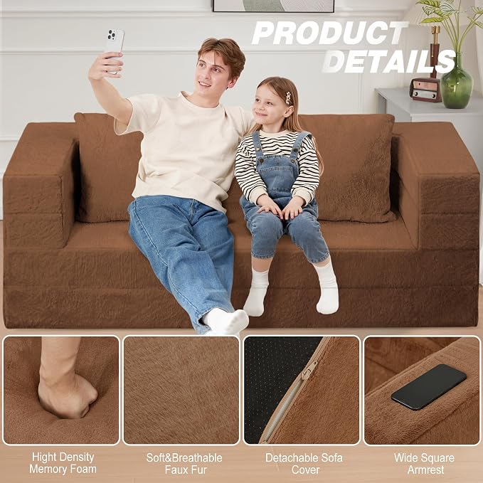 Folding Bean Bag Chair for Adults, 3-in-1 Bean Bag Couch Faux Fur Floor Sofa - Image 8