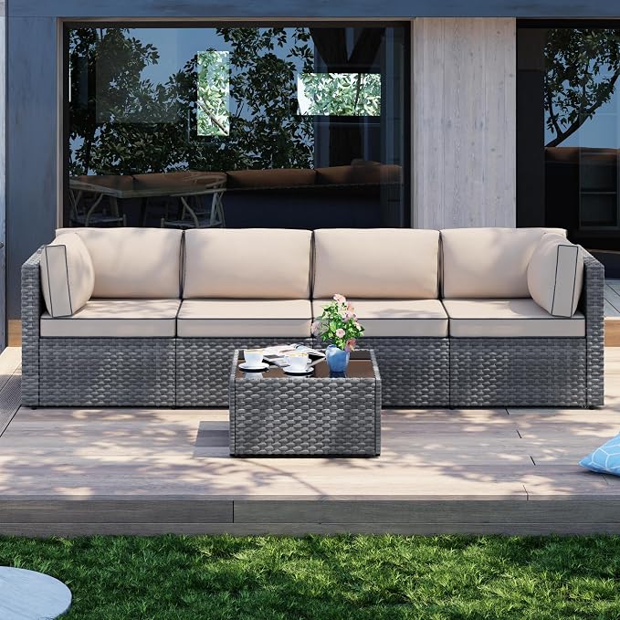Patio Furniture Sets, 5 Piece Outdoor Sectional Sofas, Wicker Rattan Outdoor - Image 3