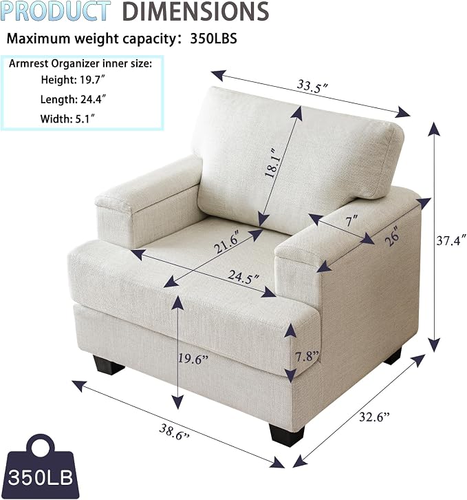 Oversized Accent Chair with Armrest Organizer, Comfy Living Room Chairs with - Image 2