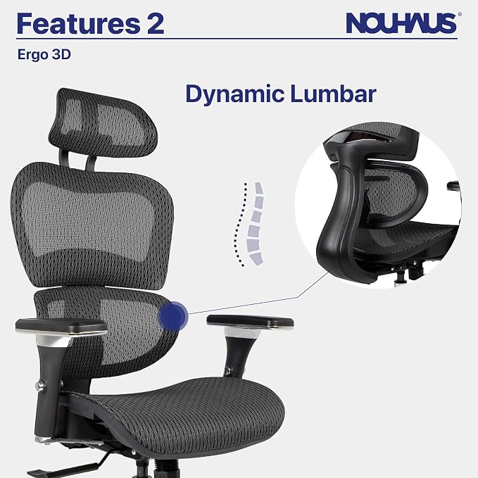Nouhaus Ergo3D Ergonomic Office Chair Lumbar Support Mesh Office Chair - Image 8