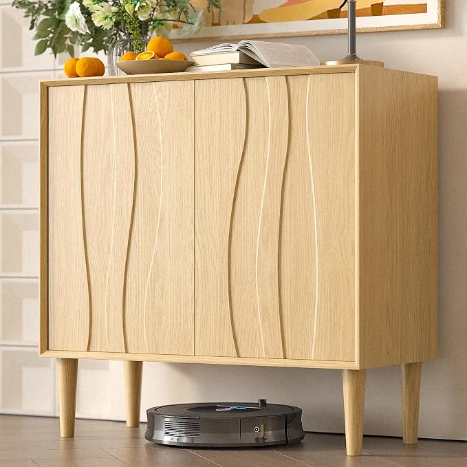 Easyego 31.5″ Mid Century Modern Sideboard Buffet Cabinet, Natural Wood Accent by Easyego