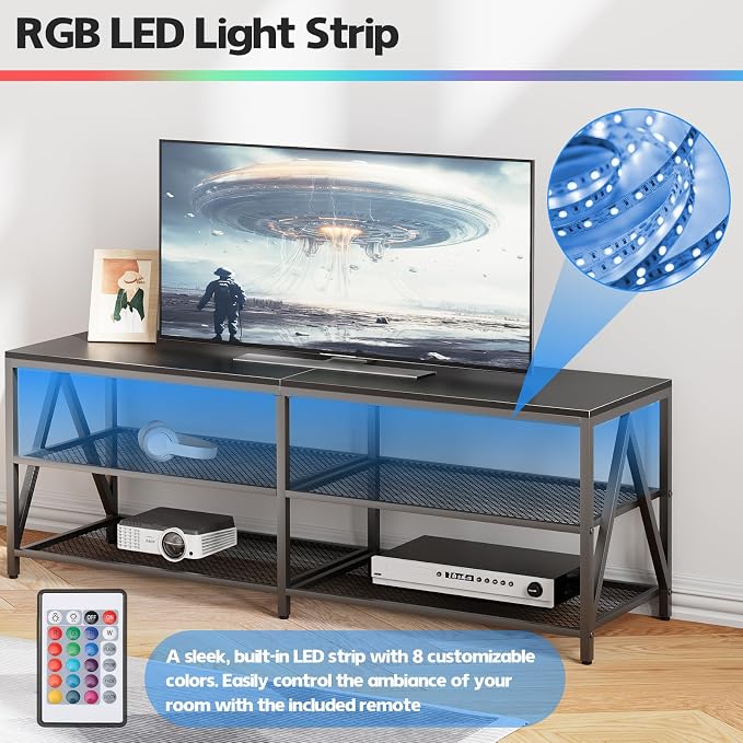 55 inch TV Stand with 3-Tier Open Shelf, Entertainment Center with Power - Image 6