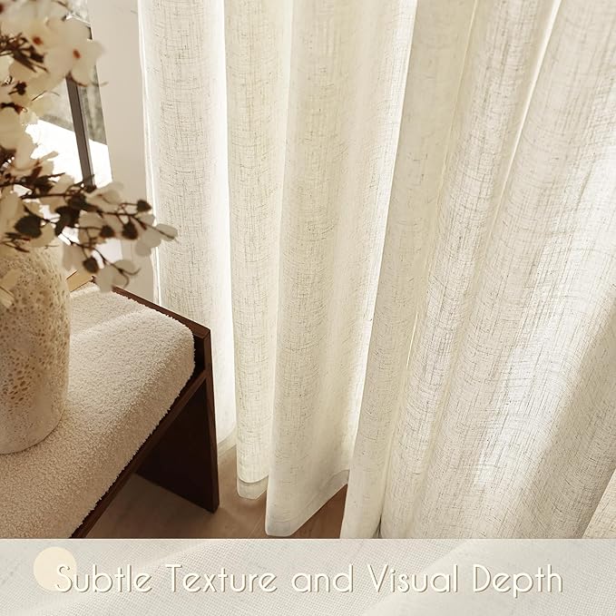 Faux Linen Beige Curtains 108 inches Long - Image 3
