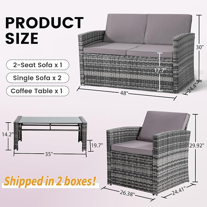 KROFEM 4-Piece Patio Furniture Set, Wicker Outdoor Rattan Sectional Sofa - Image 6