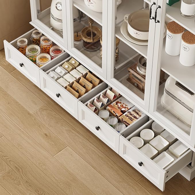 78" Large Storage Cabinet with Glass Doors, China Hutch, Farmhouse Kitchen - Image 7