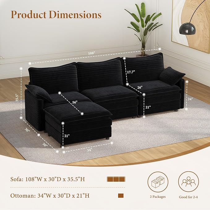 Vesgantti 108" Modular Sectional Sofa, Comfy Cloud Couch - Image 2