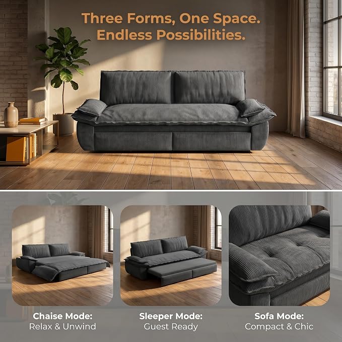 73.2" Sofa Bed Queen, 3-in-1 Pull Out Sofa Bed - Image 5