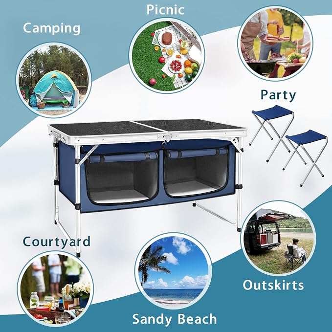 CampLand Outdoor Folding Table Aluminum Lightweight Height Adjustable - Image 6
