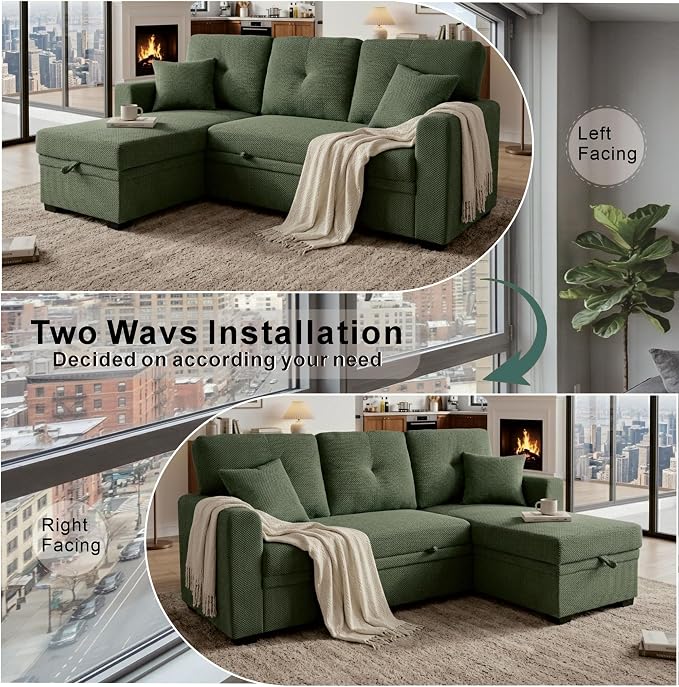 L Shaped Sectional Couch with Storage and Pull Out Bed, 3 Seater Sleeper Sofas - Image 8