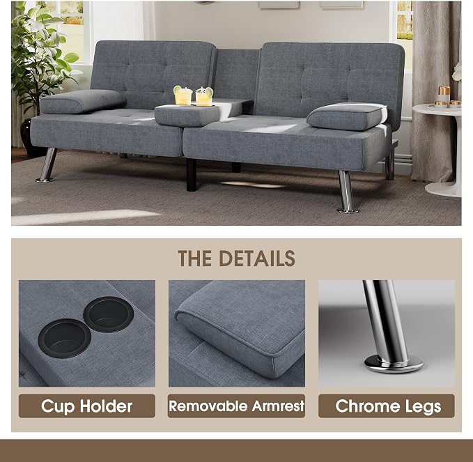 Flamaker Futon Sofa Bed Modern Folding Futon Set Linen Fabric Convertible - Image 5