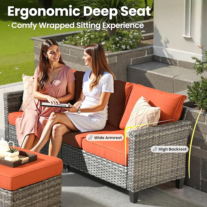ovios 5 Pieces Patio Furniture Set, Outdoor Wicker Sofa Couch - Image 8