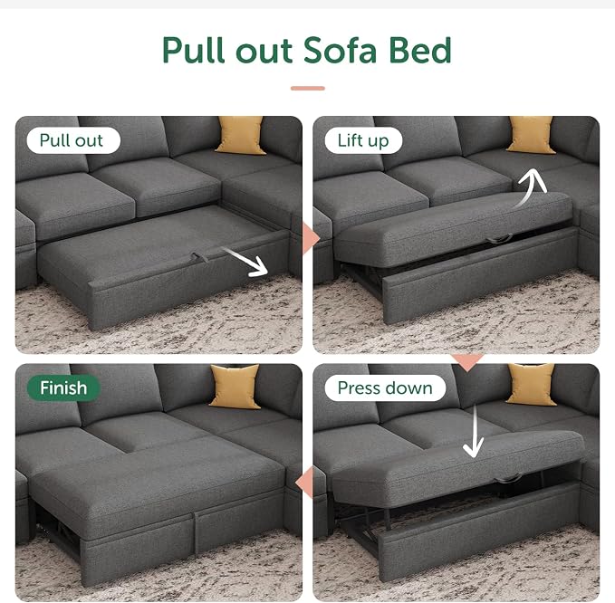 HONBAY Modular Sectional Sleeper Sofa Bed, - Image 5