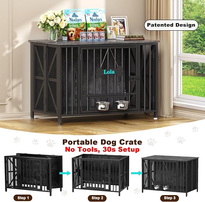 Easycom Foldable Large Dog Crate Furniture, 41.3" Assembly-Free Dog Crates - Image 2