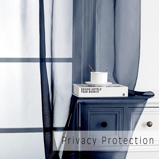 OVZME Navy Blue Sheer Curtains 2 Panels - Image 2