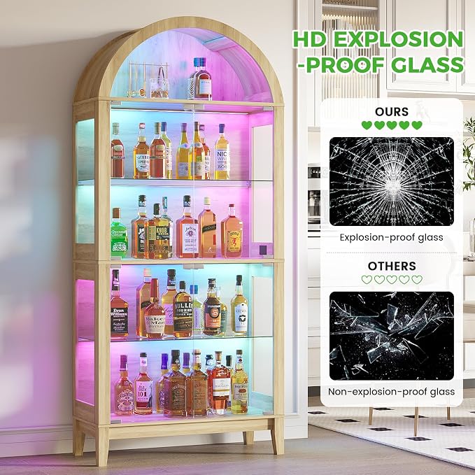 HNEBC Arched Display Case with RGB Lights, LED Curio Cabinet with Shelf - Image 7
