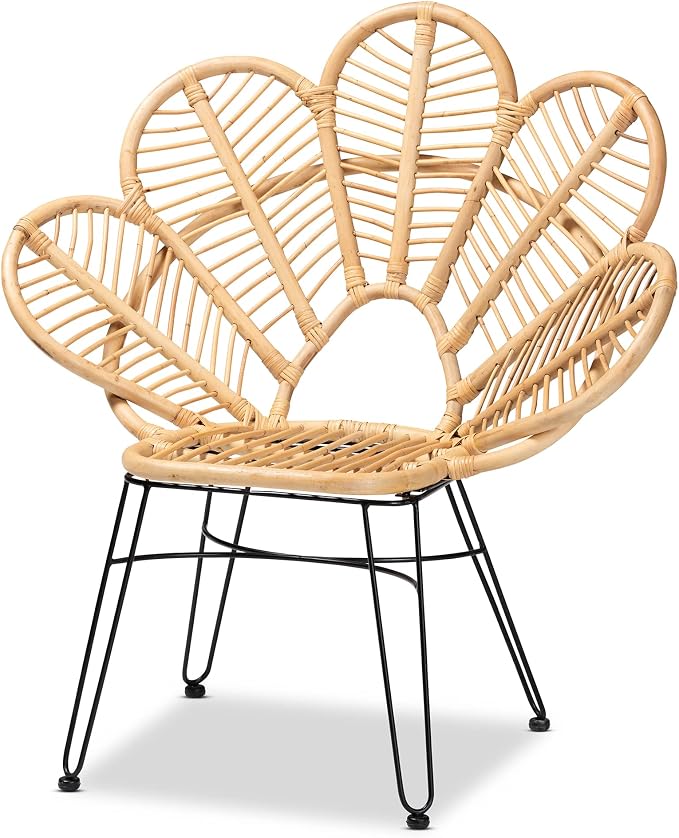 bali & pari Garan Modern Bohemian Natural Rattan and Black Metal Accent Chair - Image 4