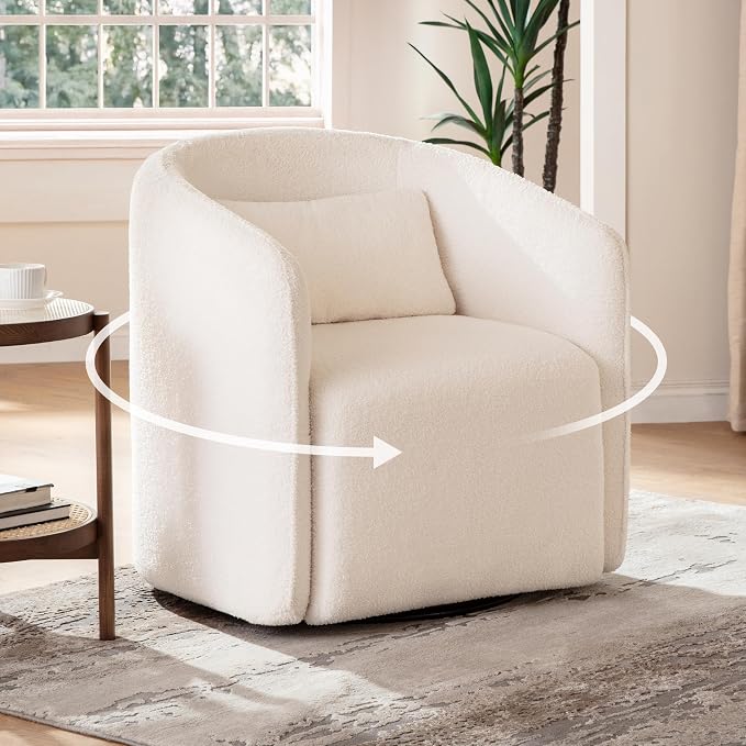 Oversized Boucle Swivel Accent Chair by CHICHOUSE
