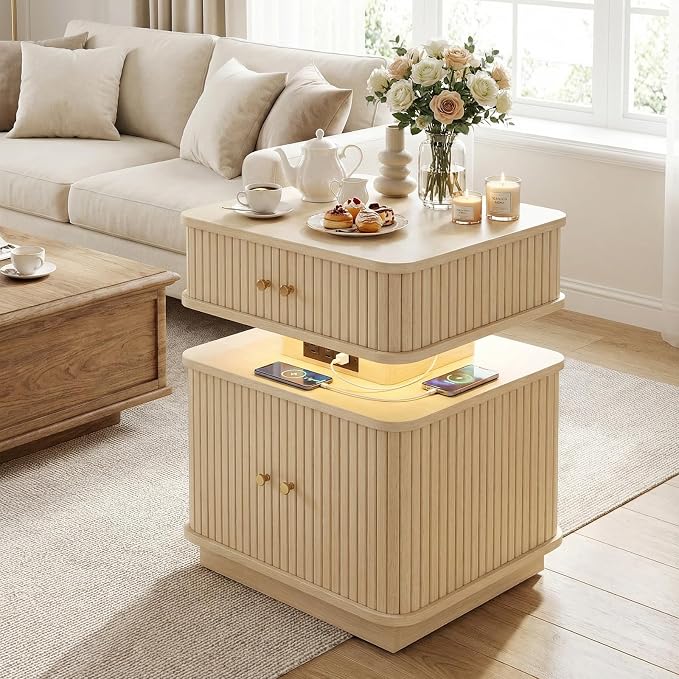 Nightstand with Charging Station, Modern Night Stand with Smart Led Light and 2 - Image 5