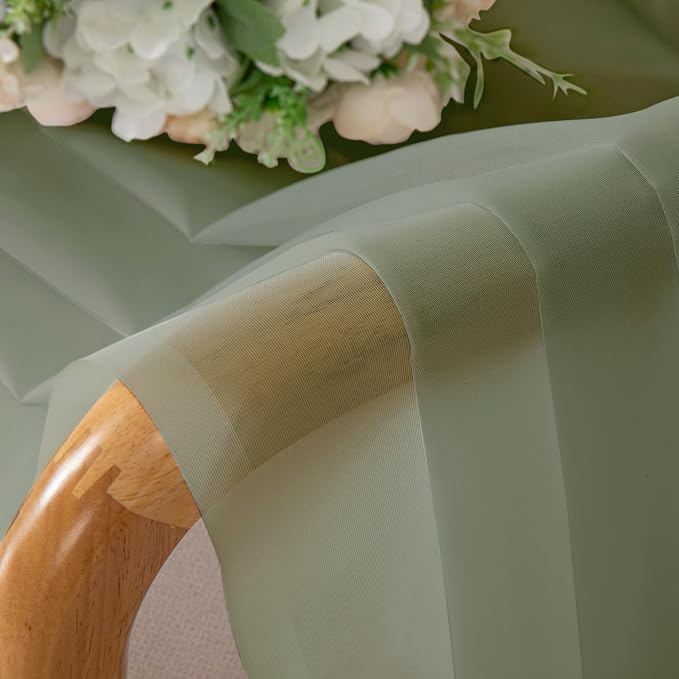 Chyhomenyc Sage Green Sheer Curtains 45 Inch Long 2 Panels, Short Voile Rod - Image 6