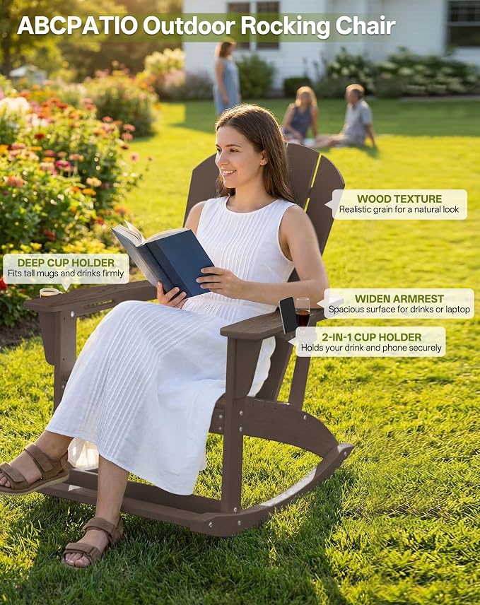 Outdoor Oversized Adirondack Rocking Chairs, All Weather HDPE Patio Rocking - Image 3