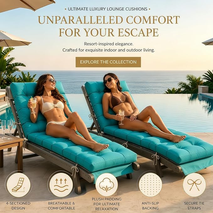 Outdoor Chaise Lounge Cushion, Waterproof 74.4x22x4.7 Inch Thick Cotton Filled - Image 2
