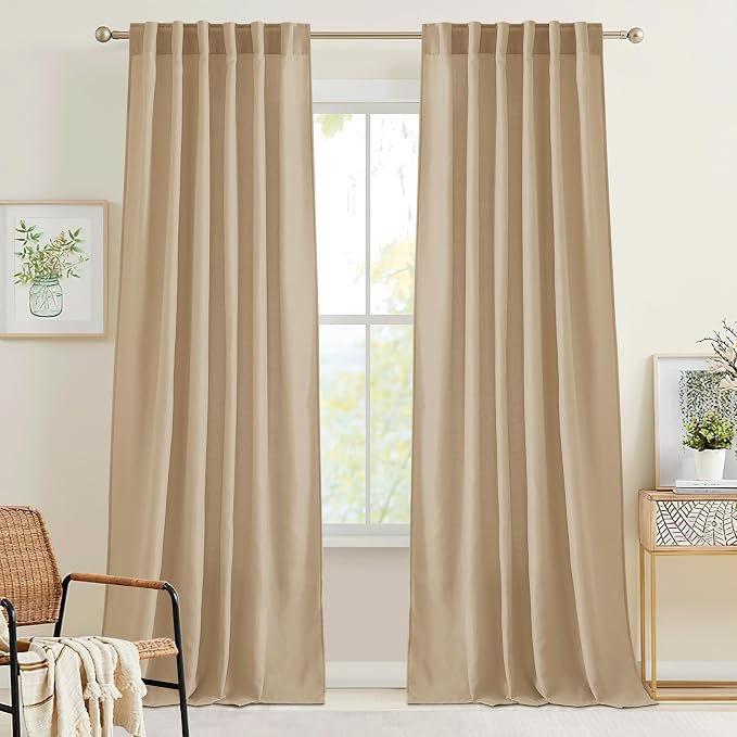 RYB HOME Boho Curtains 90 inches Long, Soft Linen Woved Lightweight Back Tab by RYBHOME