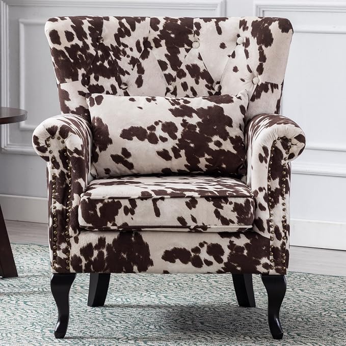 Mid Century Modern Accent Chair Upholstered Armchair Comfy Cowhide-Print Fabric by Janoray