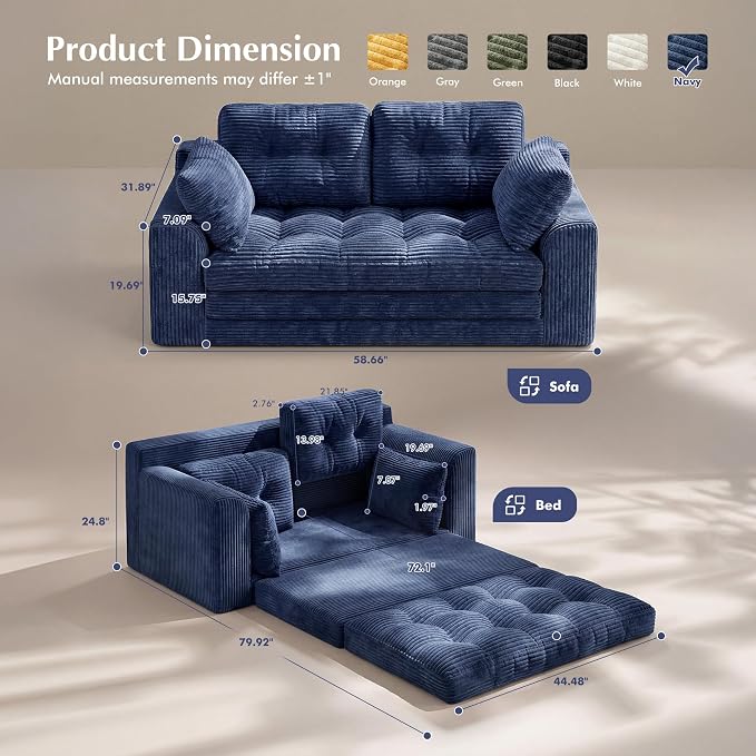 Homkdom Convertible Loveseat Sleeper, Space-Saving Folding Sofa Bed - Image 3