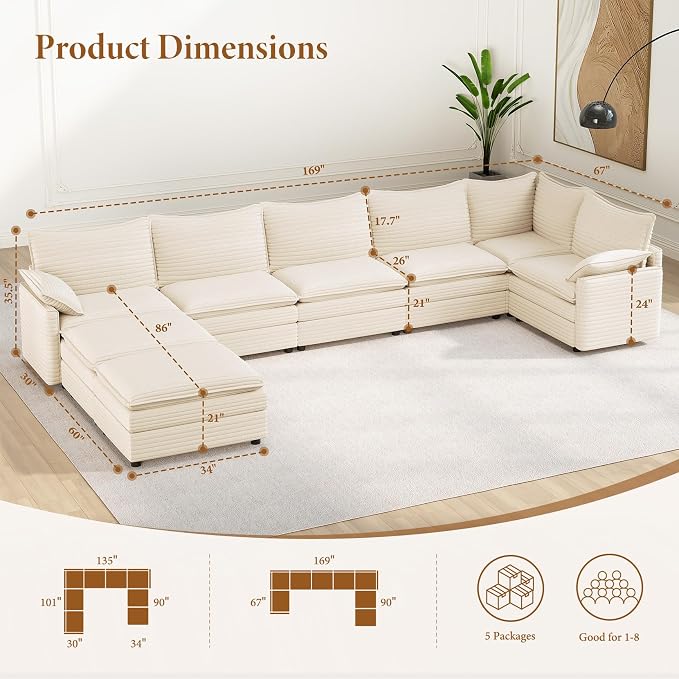 Vesgantti Large Modular Sectional Sofa, Big Comfy Cloud Couch - Image 2