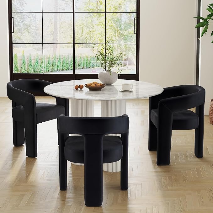 RIVOVA Modern Barrel Dining Chairs Set of 3, Velvet Upholstered Accent Side by RIVOVA