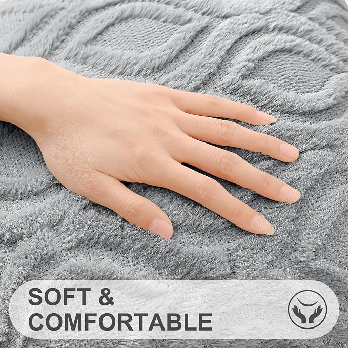 decorUhome Throw Pillow Covers 18x18 Inch Set of 2, Soft Plush Faux Wool Grey - Image 2