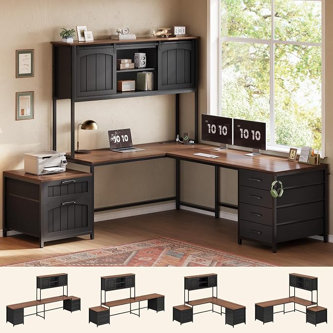 SEDETA Farmhouse L Shaped Office Desk by SEDETA