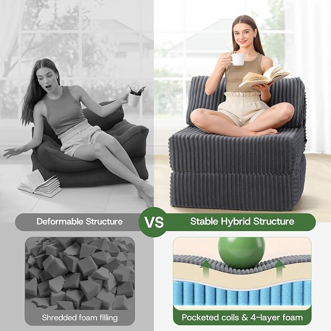 Convertible 4-in-1 Folding Sofa Bed Boneless Sleeper Chair Couch Foldable - Image 3