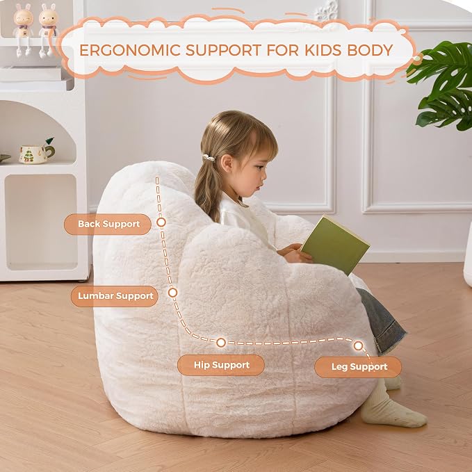 MAXYOYO Kids Bean Bag Chair, Floral Shaped Bean Bag Sofa, Plush Faux Fur - Image 7